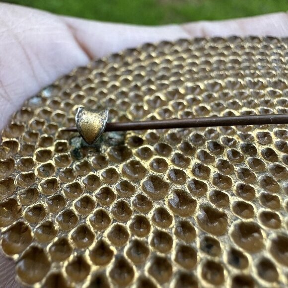 Art Nouveau Brooch 2.5" Metal Gold Plate Gilt Brass Flower‎ C Clasp Oval Antique - Picture 4 of 7